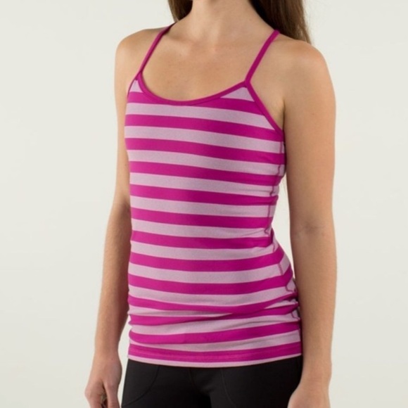 Lululemon Power Y Tank Luon striped Raspberry Size 4 - Picture 2 of 11